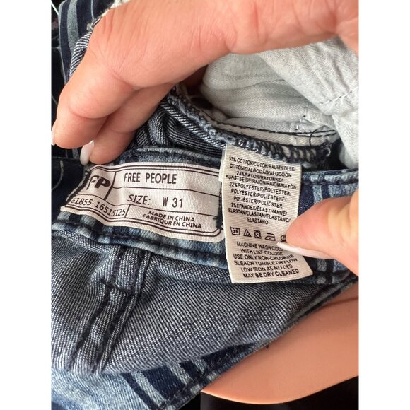 RARE NWT Free People Blue Stripe Super Flare Bell Bottom Jeans Boho Hippie Retro - Picture 15 of 16